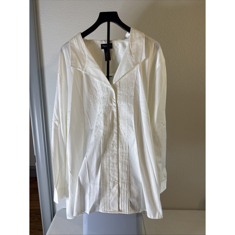 Maggie Barnes Women's Button Down Embroidered Shirt White Plus Size 5XL New